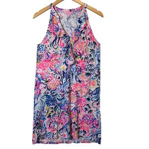 Lilly Pulitzer Dress Small‎ Sleeveless Racerback Ruffle V-Neck Shift Shay Pink